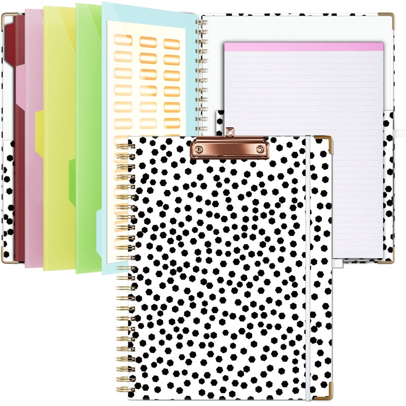 Ospelelf Clipboard with Storage 8.5 X 11 Padfolio Organizer  Spiral Portfolio Letter Size with Notepad  Pen Holder  5 Extra Folder Divider Pages  Elastic Closure Nurse Office Essentials (Polka Dots) - Image 1